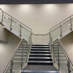 Y-shape feature stair with stainless steel glass balustrade